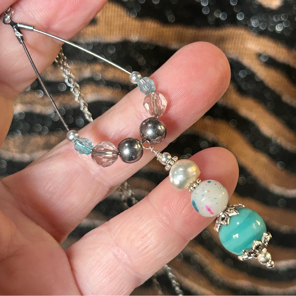 Handcrafted vintage bead changeable charm pendant on chain necklace